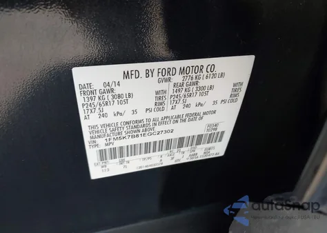 2014 Ford Explorer from USA, damaged, VIN 1FM5K7B81EGC27302
